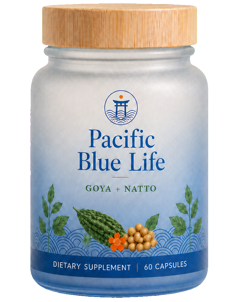 Pacific Blue Life goya and natto supplement bottle