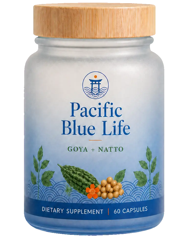 Pacific Blue Life goya and natto supplement bottle
